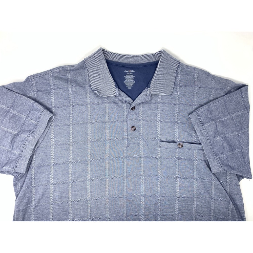 David Taylor Pullover Blue Plaid Mens Short Sleeve Ribbed Hem Polo Shirt‎ SZ 2XL